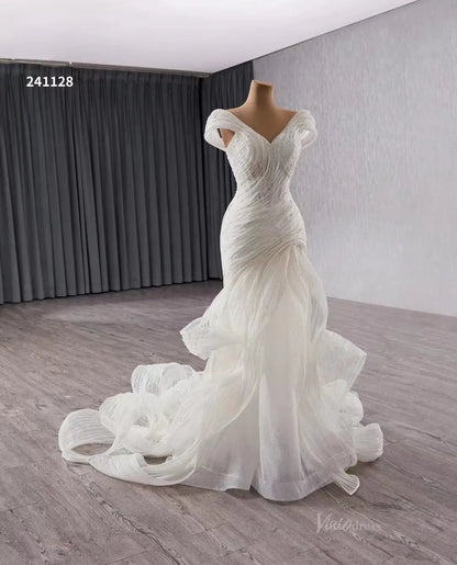 Ruffle Mermaid Wedding Dresses Off the Shoulder Corset Back Bridal Gown 241128-wedding dresses 2025 -Viniodress-Ivory-Custom Size-