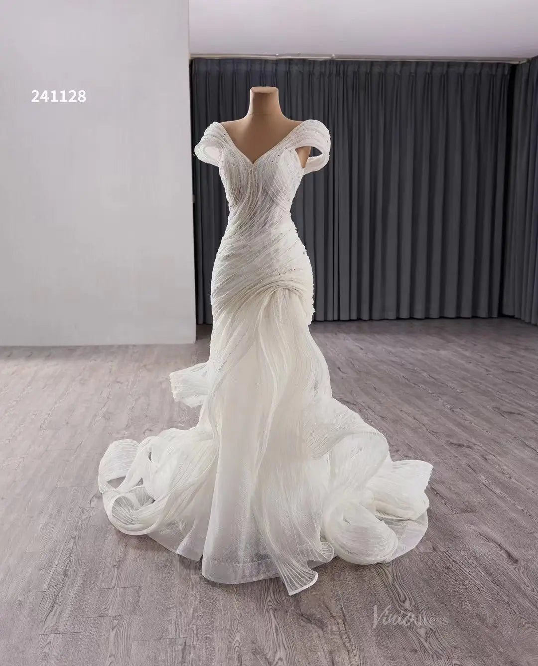Ruffle Mermaid Wedding Dresses Off the Shoulder Corset Back Bridal Gown 241128-wedding dresses 2025 -Viniodress-Ivory-Custom Size-