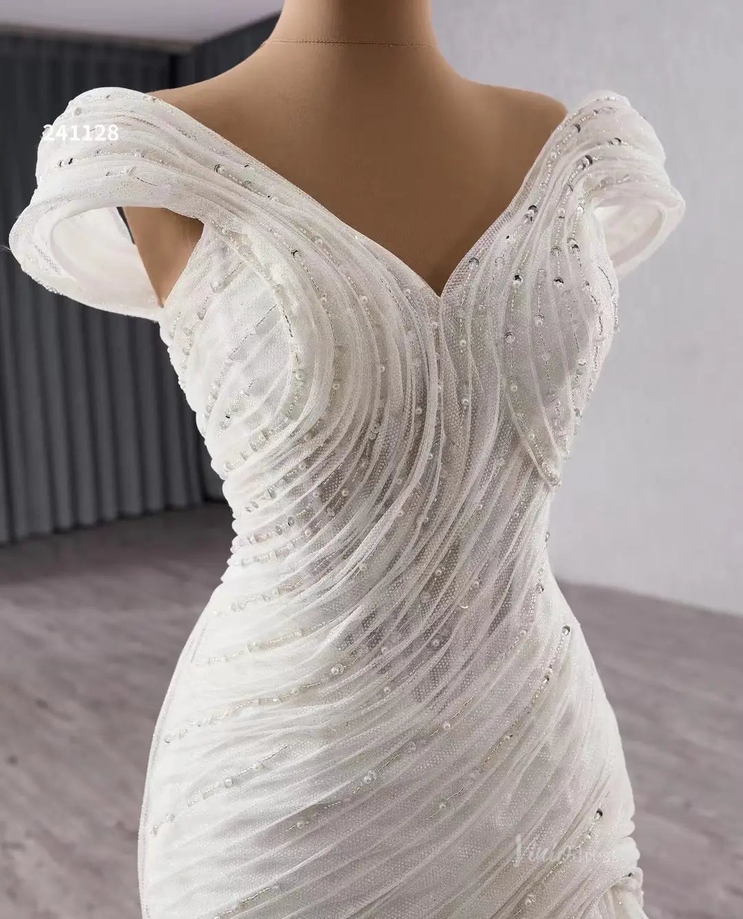 Ruffle Mermaid Wedding Dresses Off the Shoulder Corset Back Bridal Gown 241128-wedding dresses 2025 -Viniodress-Ivory-Custom Size-