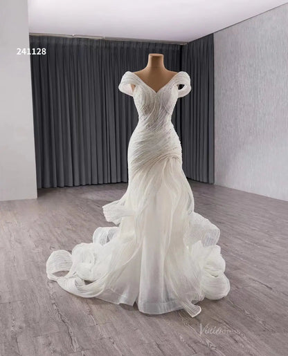 Ruffle Mermaid Wedding Dresses Off the Shoulder Corset Back Bridal Gown 241128-wedding dresses 2025 -Viniodress-Ivory-Custom Size-