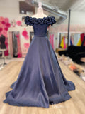 Ruffle Off the Shoulder Prom Dresses Satin Formal Gown FD4062-prom dresses-Viniodress-Black-Custom Size-Viniodress