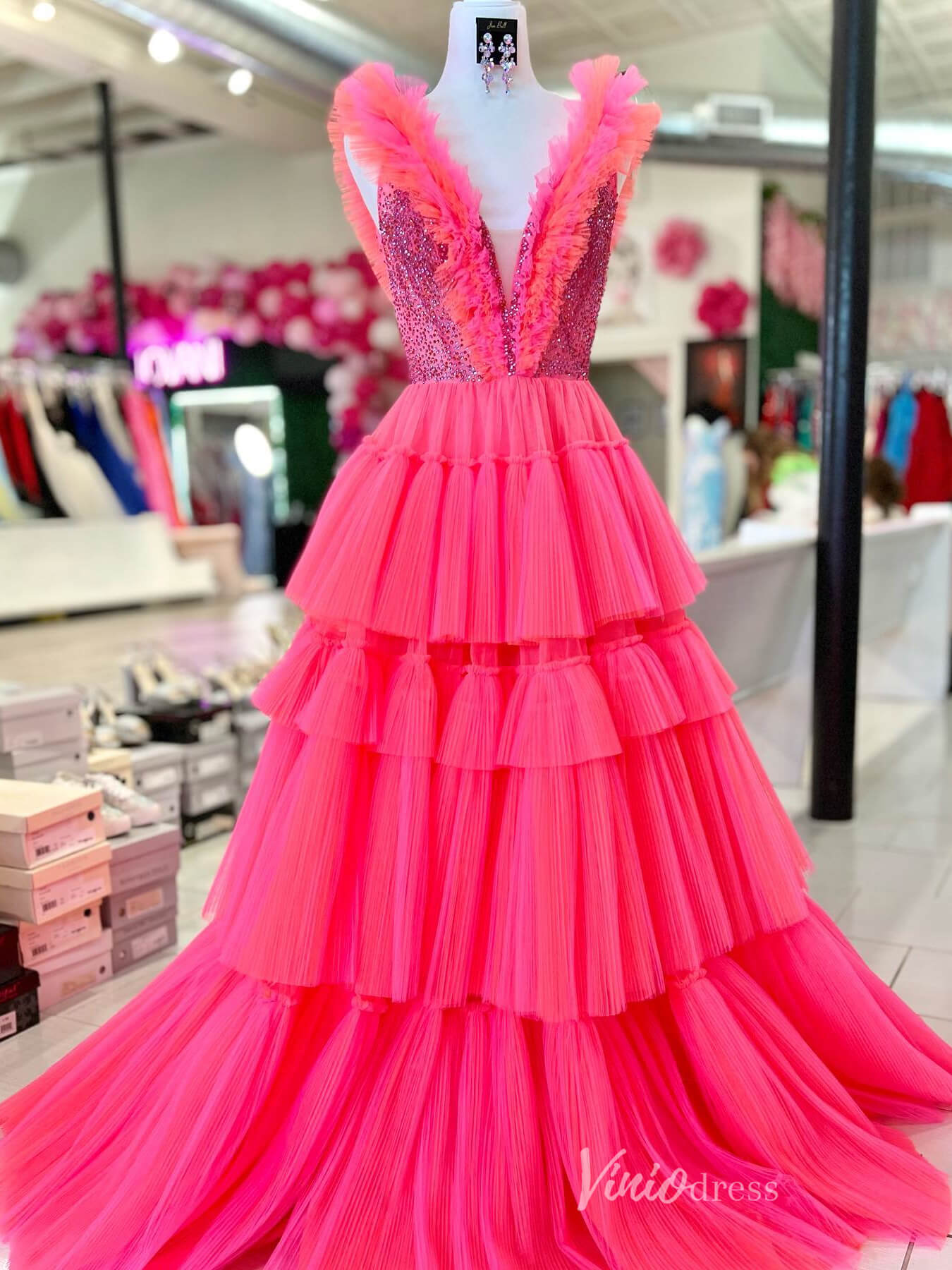 Ruffle Prom Dresses Pleated Tulle Lavender Purple Gown FD4000-prom dresses 2025 -Viniodress-Lavender-Custom Size-