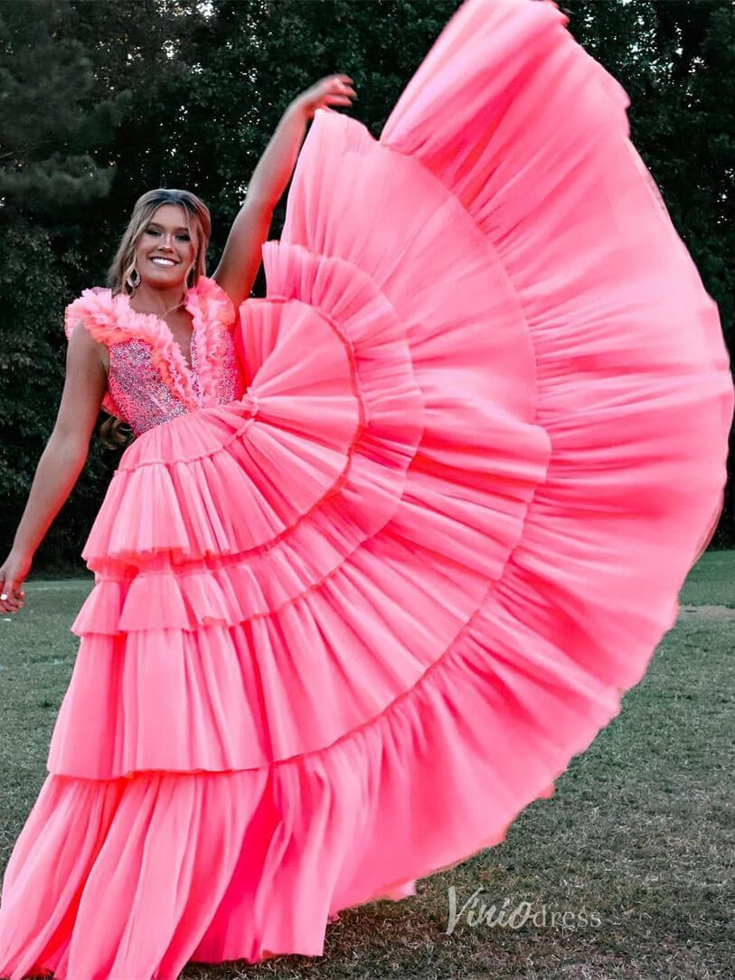 Ruffle Prom Dresses Pleated Tulle Lavender Purple Gown FD4000-prom dresses 2025 -Viniodress-Lavender-Custom Size-