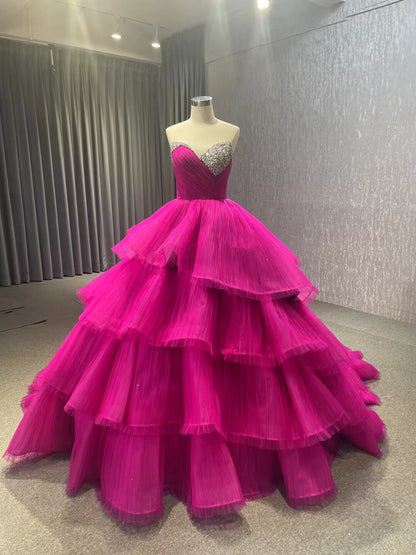 Ruffled Fuchsia Wedding Dresses Tiered Ball Gowns Corset Back 231068-Quinceanera Dresses 2025 -Viniodress-Fuchsia-Custom Size-