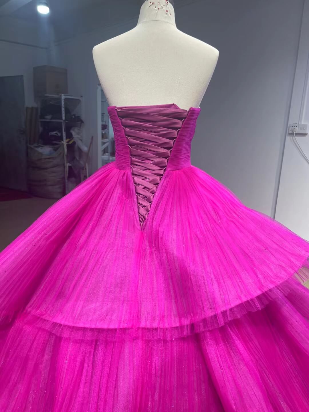 Ruffled Fuchsia Wedding Dresses Tiered Ball Gowns Corset Back 231068 - ViniodressQuinceanera DressesFuchsiaCustom Size - Formal Dresses - Ball Gowns