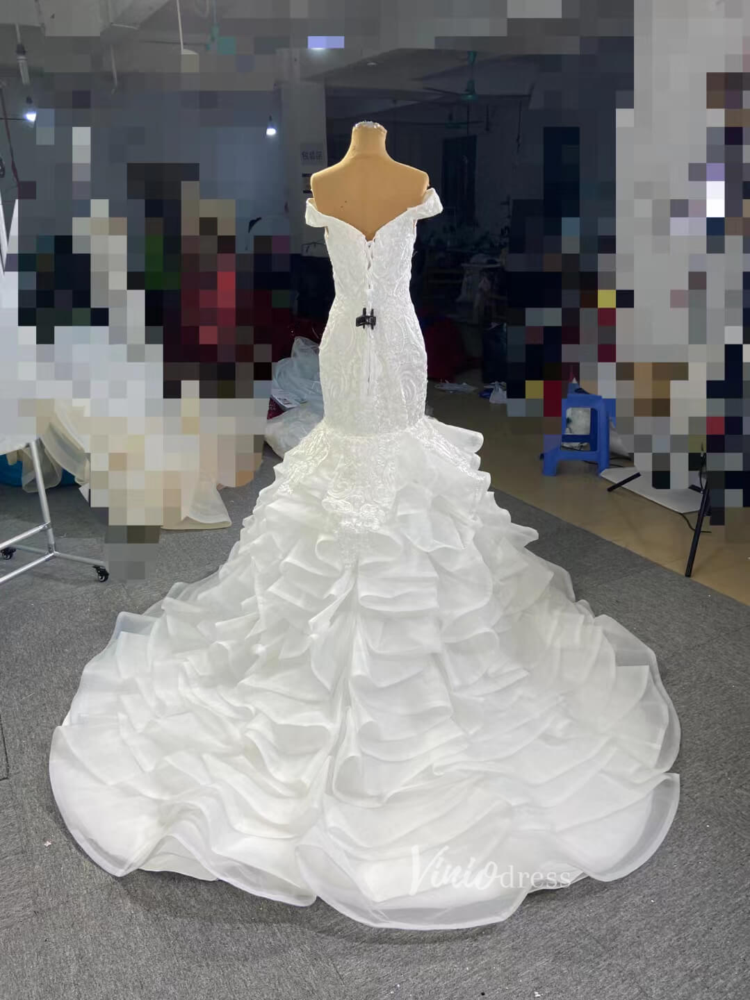 Ruffled Mermaid Wedding Dresses Beaded Lace Bridal Dress 67255-wedding dresses 2025 -Viniodress-Ivory-Custom Size-
