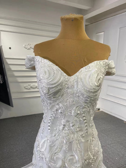 Ruffled Mermaid Wedding Dresses Beaded Lace Bridal Dress 67255-wedding dresses 2025 -Viniodress-Ivory-Custom Size-