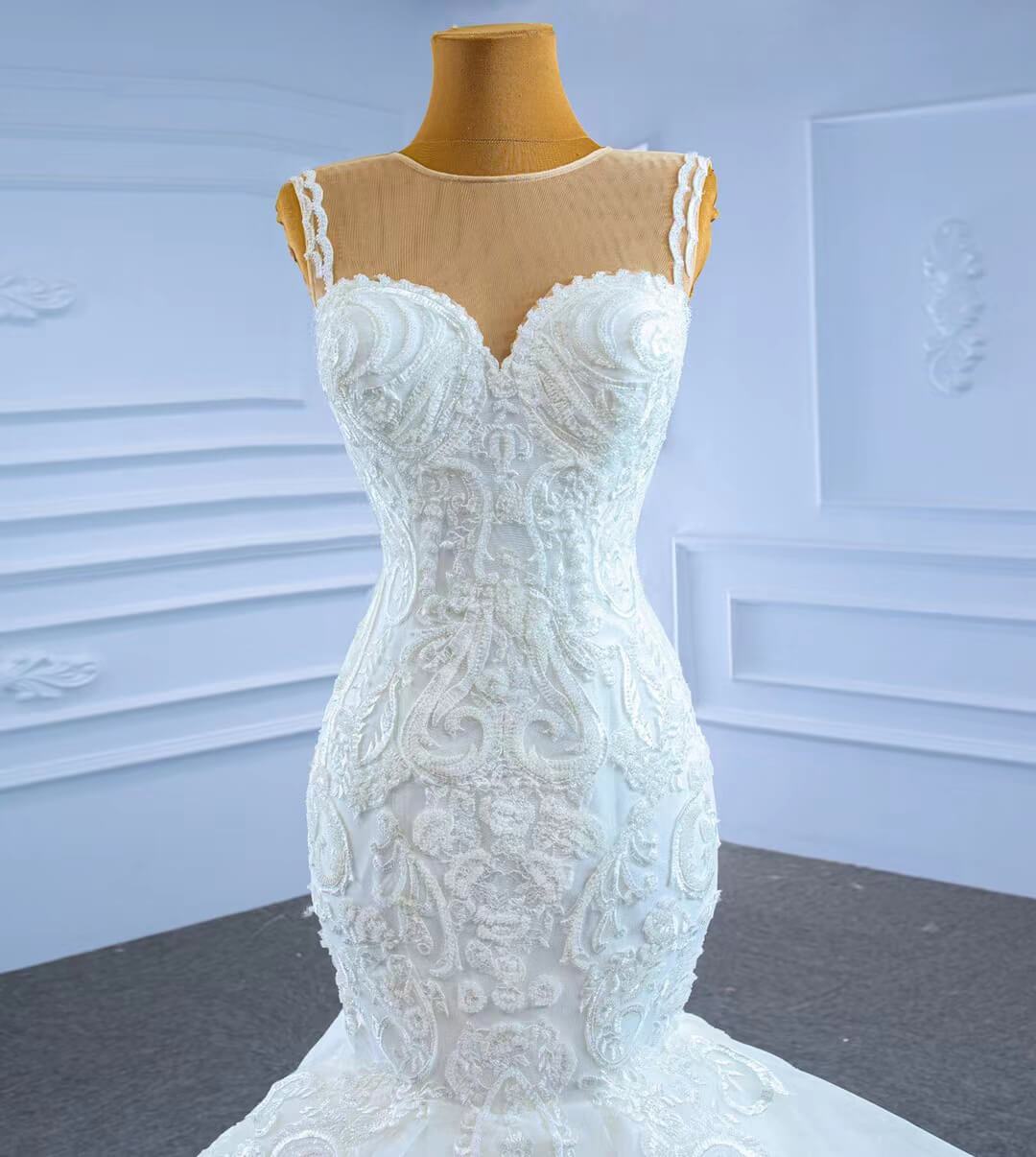 Ruffled Mermaid Wedding Dresses Beaded Lace Bridal Dress 67255-wedding dresses 2025 -Viniodress-Ivory-Custom Size-
