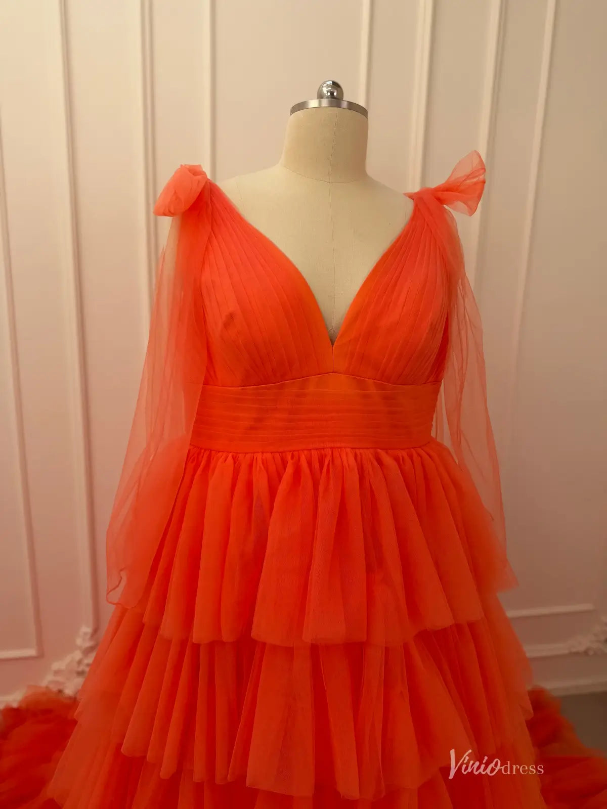 strapless open back dress Zinnia Bow Orange Designer Georgette Long Dress For Women Online – Ordinaree main image 0