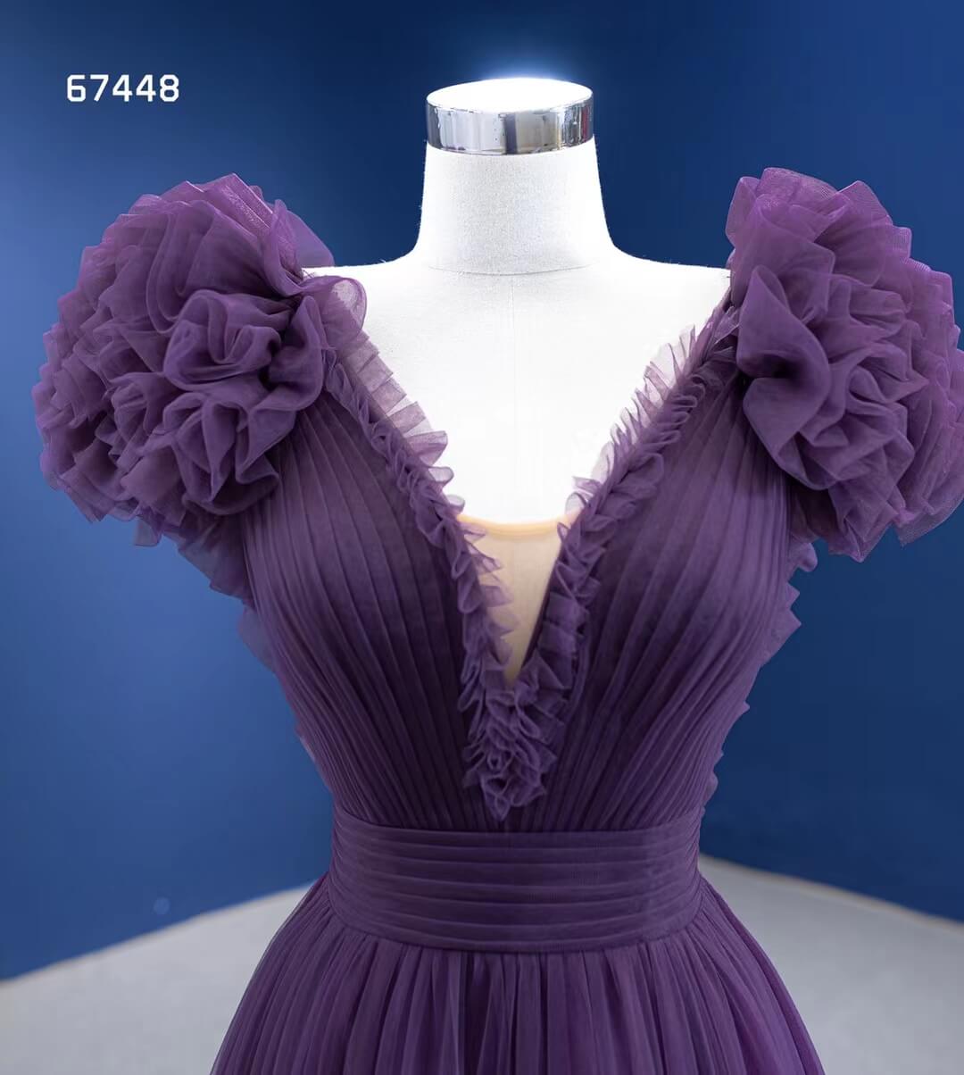 Ruffled Purple Formal Dress V-neck Layered Prom Dresses 67448-Quinceanera Dresses 2025 -Viniodress-Purple-Custom Size-