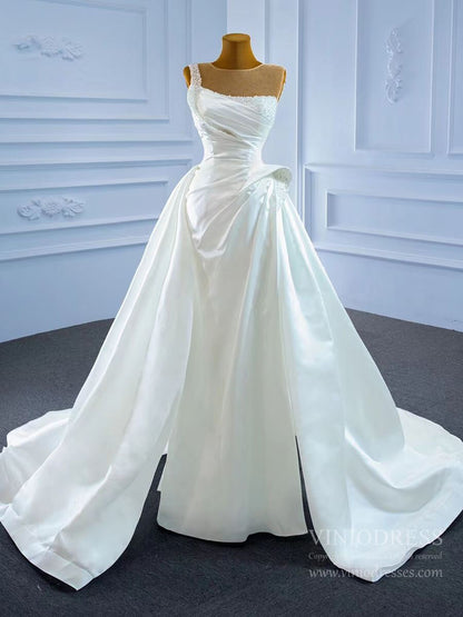 Ruffled Sheath Satin Wedding Dresses 2021 VW2026-wedding dresses 2025 -Viniodress-As Picture-Custom Size-