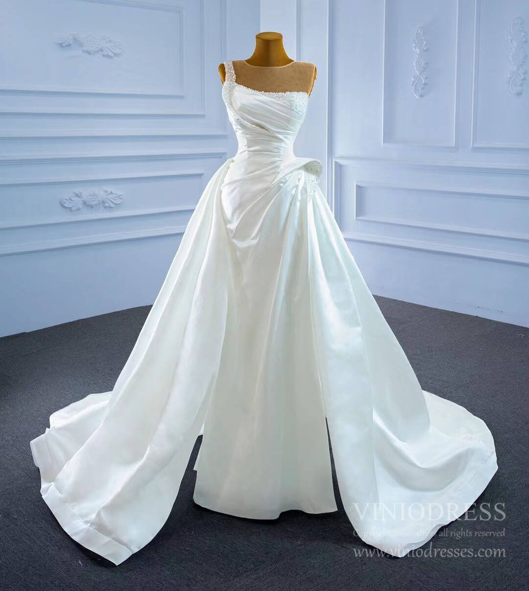 Ruffled Sheath Satin Wedding Dresses 2021 VW2026-wedding dresses 2025 -Viniodress-As Picture-Custom Size-