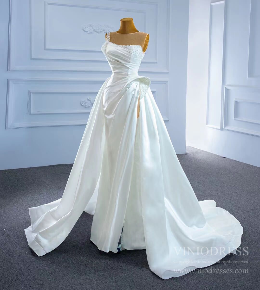 Ruffled Sheath Satin Wedding Dresses 2021 VW2026-wedding dresses 2025 -Viniodress-As Picture-Custom Size-