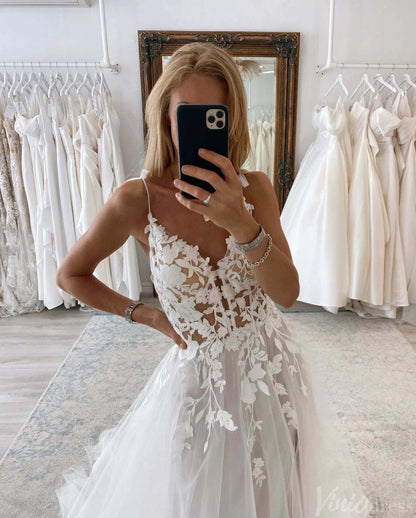 Rustic Lace Applique Wedding Dresses Spaghetti Strap Bridal Gown AW1010-wedding dresses 2025 -Viniodress-Ivory-Custom Size-