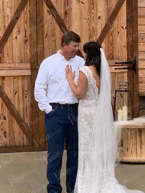 Rustic Lace Country Wedding Dresses Sheath Beach Boho Wedding Dress Viniodress BH102-wedding dresses 2025 -Viniodress-As Picture-Custom Size-