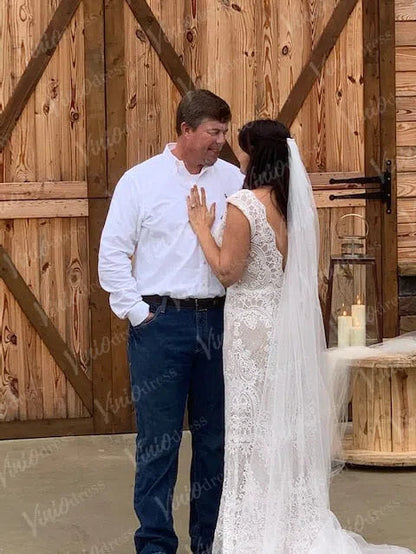 Rustic Lace Country Wedding Dresses Sheath Beach Boho Wedding Dress Viniodress BH102-wedding dresses 2025 -Viniodress-As Picture-Custom Size-