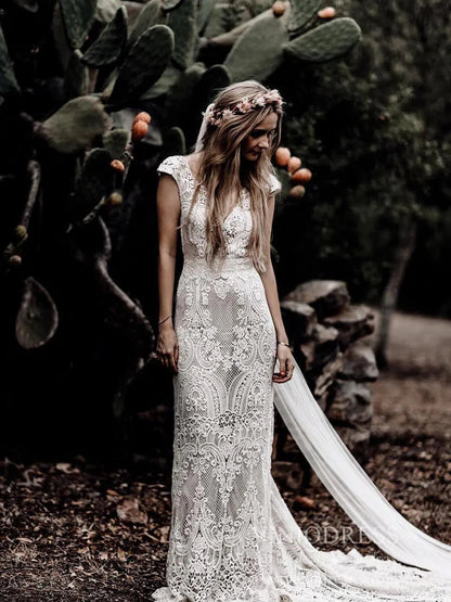 Rustic Lace Country Wedding Dresses Sheath Beach Boho Wedding Dress Viniodress BH102-wedding dresses 2025 -Viniodress-As Picture-Custom Size-