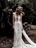 Rustic Lace Country Wedding Dresses Sheath Beach Boho Wedding Dress Viniodress VW1057