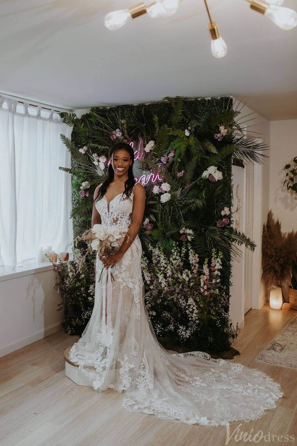 Rustic Lace Mermaid Wedding Dresses Backless Chapel Train Bridal Gown VW2156-wedding dresses 2025 -Viniodress-Ivory-Custom Size-