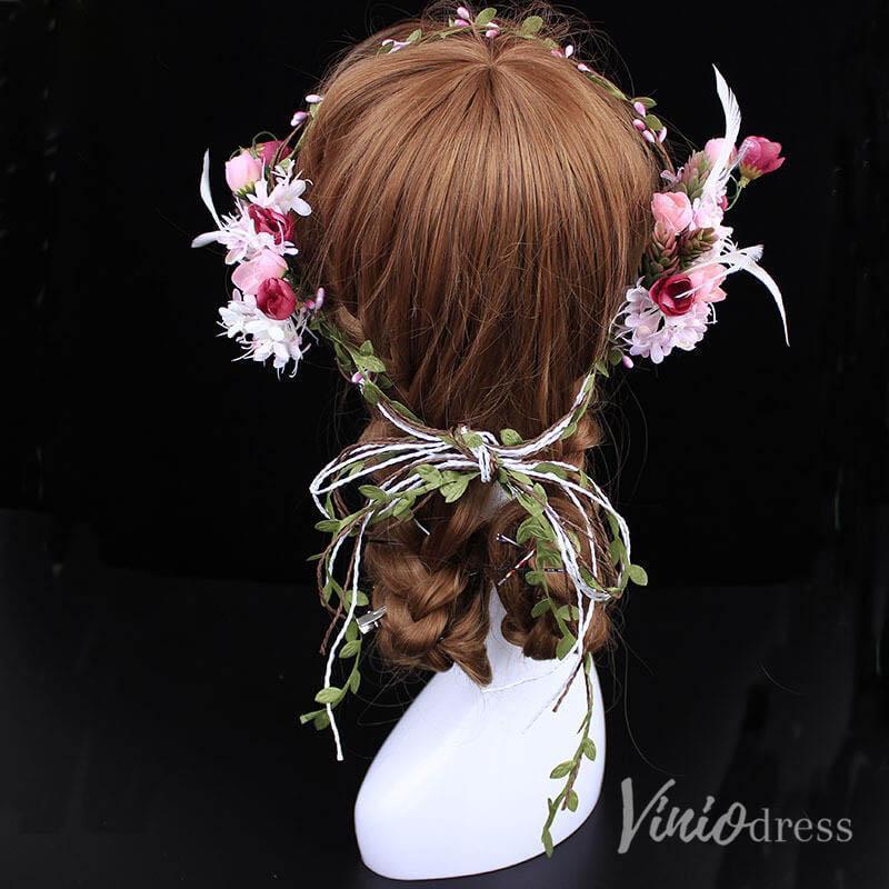 Rustic Wedding Floral Crown Bridal Hair Vines AC1259-Floral Crowns 2025 -Viniodress-White-