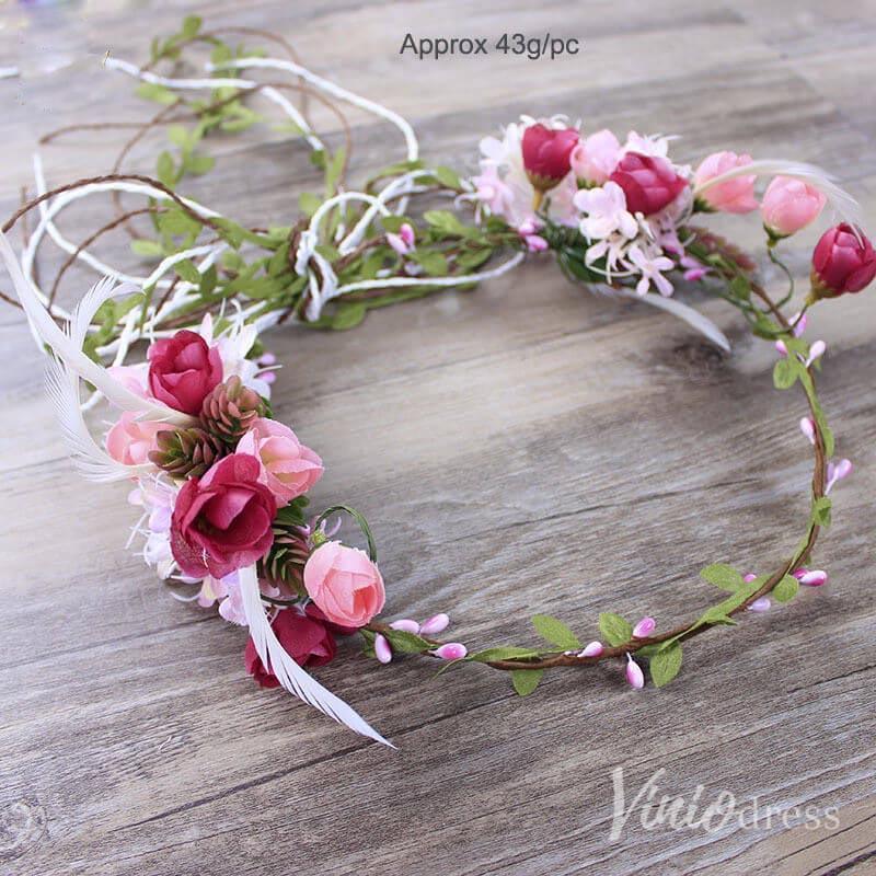 Rustic Wedding Floral Crown Bridal Hair Vines AC1259-Floral Crowns 2025 -Viniodress-Pink-