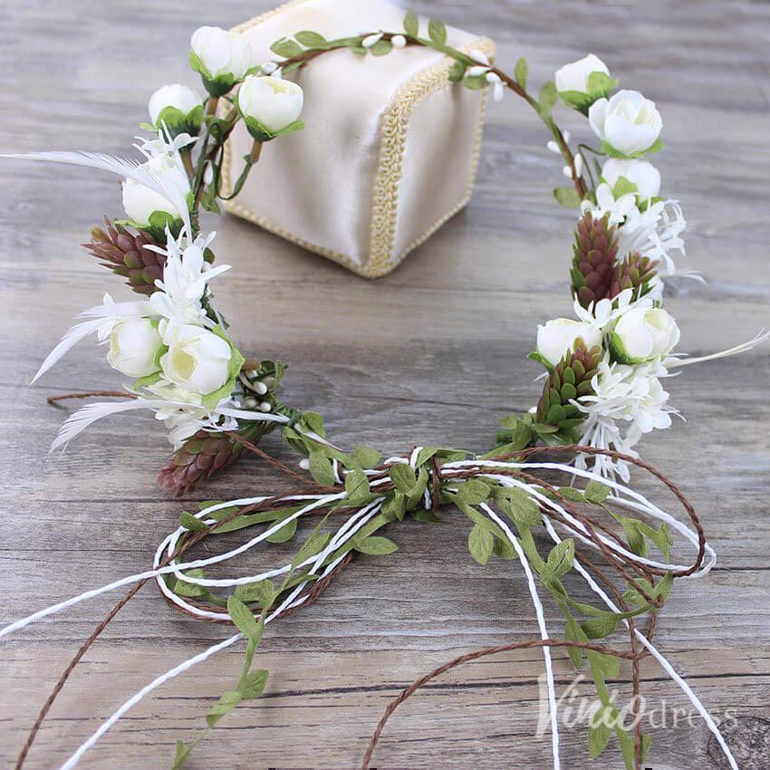 Rustic Wedding Floral Crown Bridal Hair Vines AC1259-Floral Crowns 2025 -Viniodress-White-