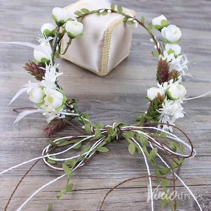 Rustic Wedding Floral Crown Bridal Hair Vines AC1259-Floral Crowns 2025 -Viniodress-White-