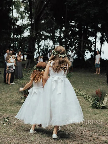 Rustic Wedding Tea Length Flower Girl Dresses GL1050-flower girl dresses 2025 -Viniodress-Ivory-Custom Size-