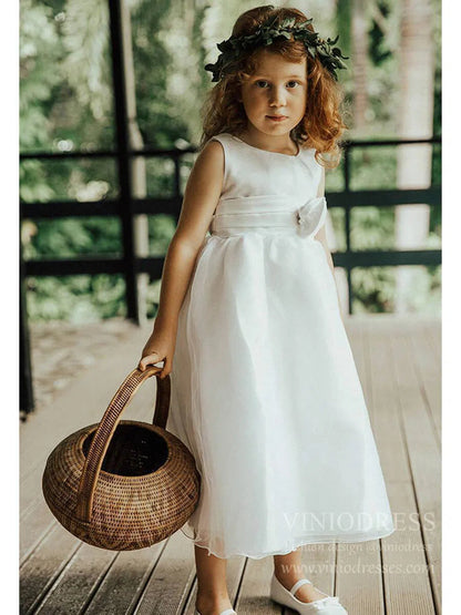 Rustic Wedding Tea Length Flower Girl Dresses GL1050-flower girl dresses 2025 -Viniodress-Ivory-Custom Size-