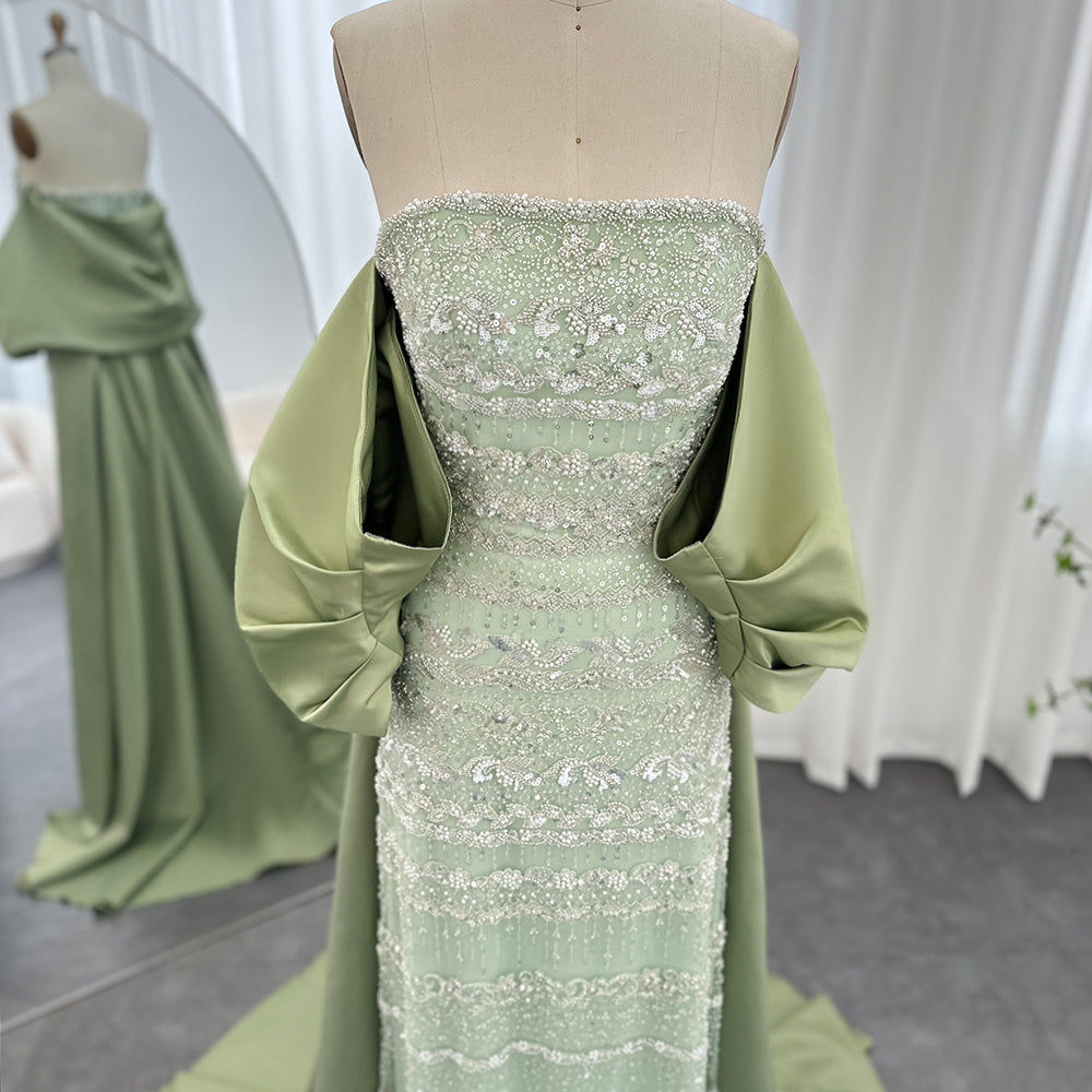 Sage Green 1920s Evening Dresses Beaded Mother of the Bride Dress with Removable Train 20049-prom dresses-Viniodress-Viniodress