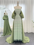 Sage Green 1920s Evening Dresses Beaded Mother of the Bride Dress with Removable Train 20049