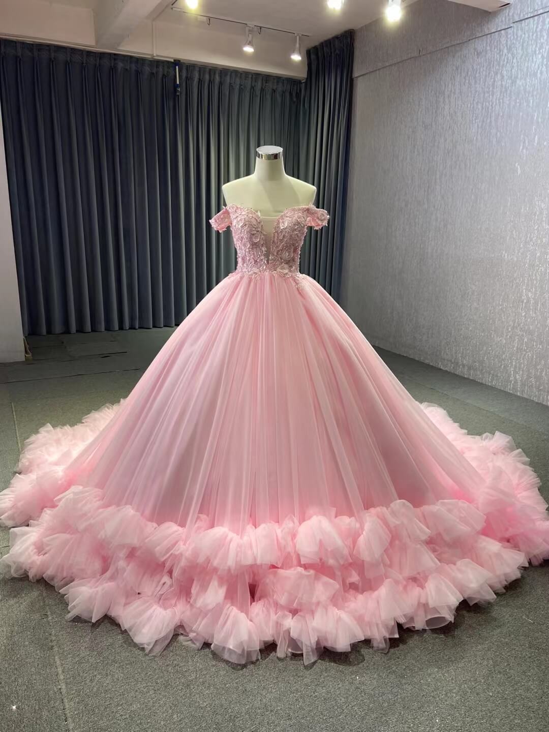Sage Green Ball Gown Wedding Dresses Tulle Ruffle Sweet 16 Dress 222197-Quinceanera Dresses 2025 -Viniodress-Blush Pink-Custom Size-