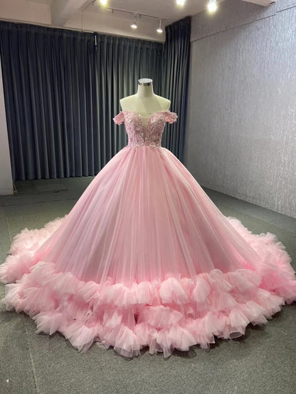 Sage Green Ball Gown Wedding Dresses Tulle Ruffle Sweet 16 Dress 222197-Quinceanera Dresses 2025 -Viniodress-Blush Pink-Custom Size-