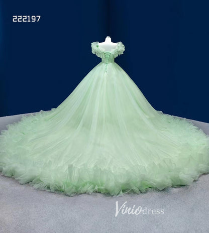 Sage Green Ball Gown Wedding Dresses Tulle Ruffle Sweet 16 Dress 222197-Quinceanera Dresses 2025 -Viniodress-Sage-Custom Size-