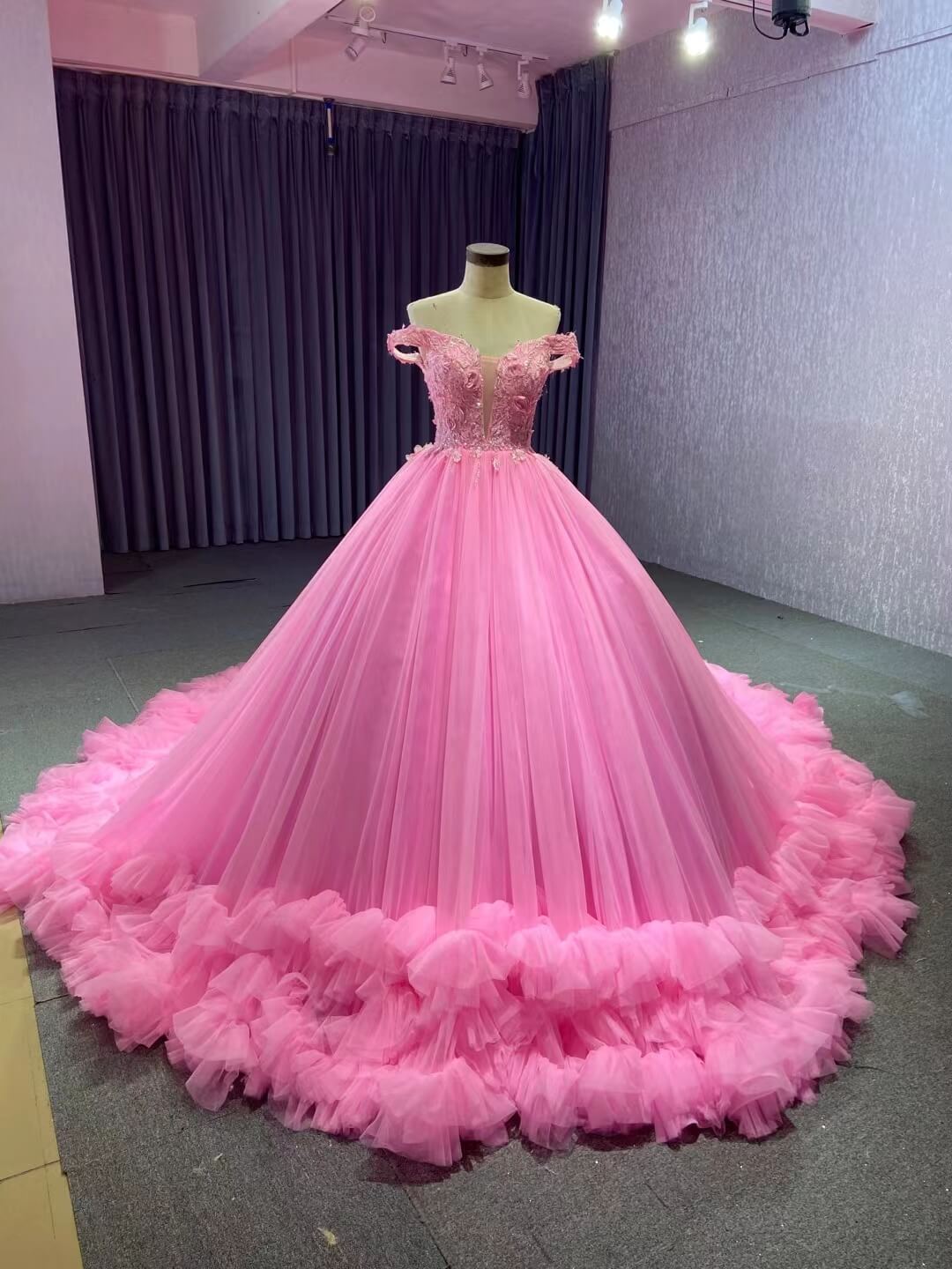 Sage Green Ball Gown Wedding Dresses Tulle Ruffle Sweet 16 Dress 222197-Quinceanera Dresses 2025 -Viniodress-Pink-Custom Size-