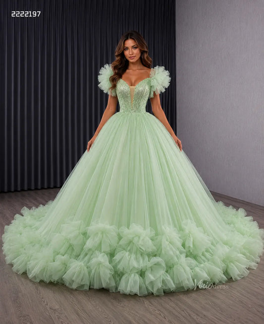Sage Green Ball Gown Wedding Dresses Tulle Ruffle Sweet 16 Dress 222197-Quinceanera Dresses 2026-Viniodress-Sage-Custom Size-