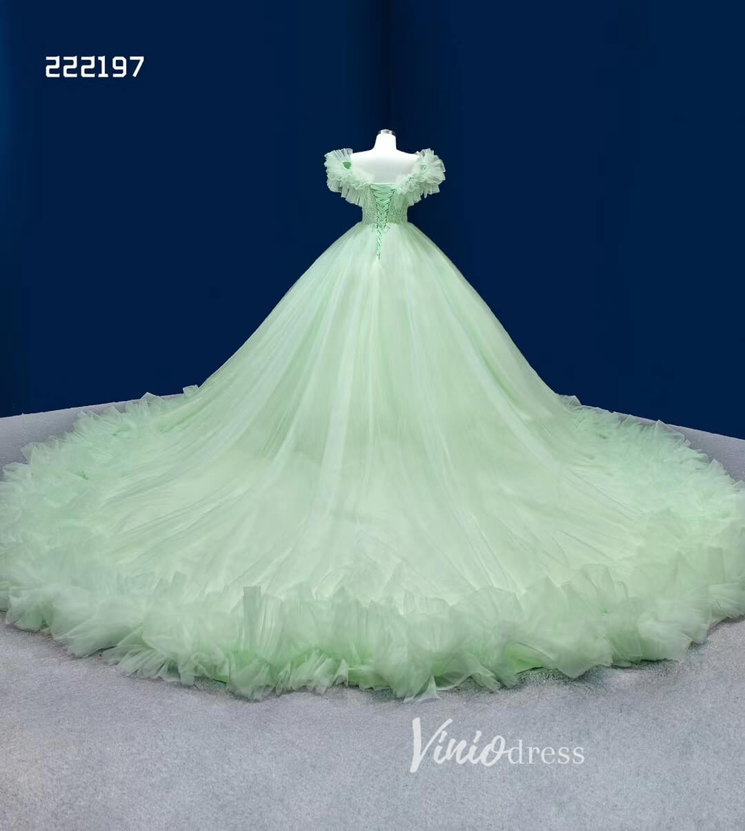 Sage Green Ball Gown Wedding Dresses Tulle Ruffle Sweet 16 Dress 222197-Quinceanera Dresses-Viniodress-Viniodress