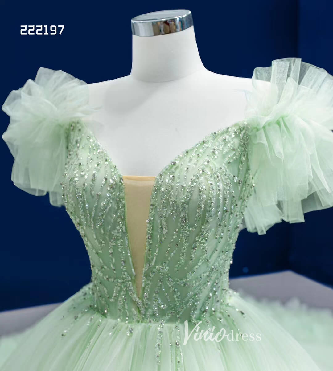 Sage Green Ball Gown Wedding Dresses Tulle Ruffle Sweet 16 Dress 222197-Quinceanera Dresses-Viniodress-Viniodress