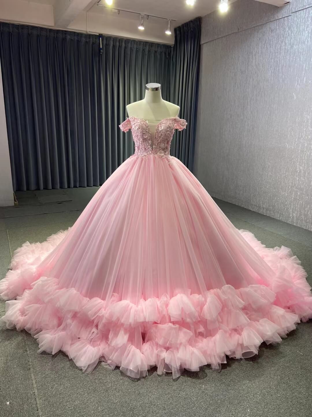 Sage Green Ball Gown Wedding Dresses Tulle Ruffle Sweet 16 Dress 222197-Quinceanera Dresses-Viniodress-Blush Pink-Custom Size-Viniodress