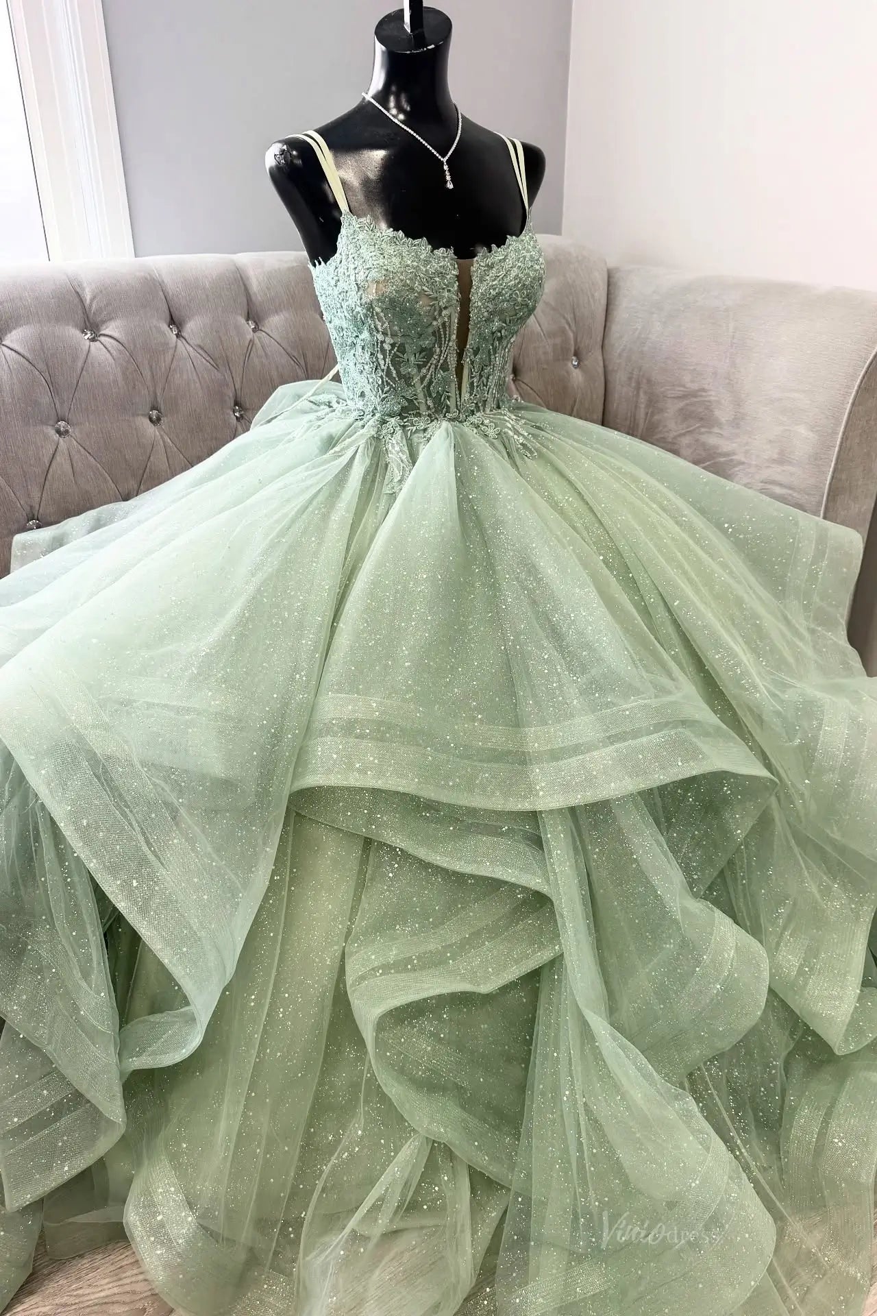 slim fit dress slacks Elyse Glitter Strapless Gown | Sage | Debs & Prom main image 1