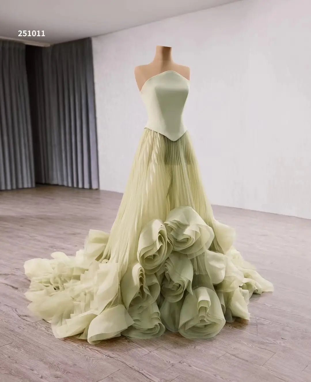 Sage Green Rosette Gala Dress Strapless Unique Formal Gown 251011-wedding dresses 2025 -Viniodress-Sage-Custom Size-