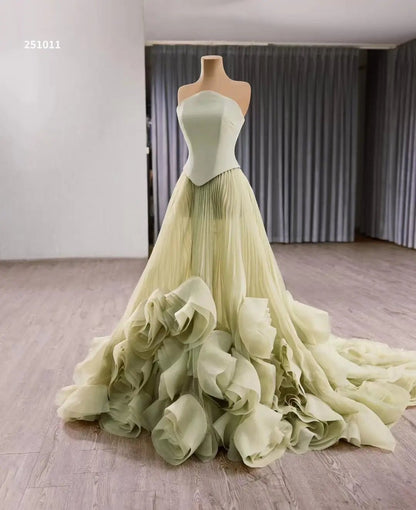 Sage Green Rosette Gala Dress Strapless Unique Formal Gown 251011-wedding dresses 2025 -Viniodress-Sage-Custom Size-