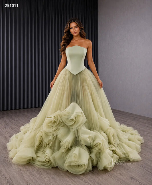 Sage Green Rosette Gala Dress Strapless Unique Formal Gown 251011-wedding dresses 2026-Viniodress-Sage-Custom Size – Add Measurements in Cart-