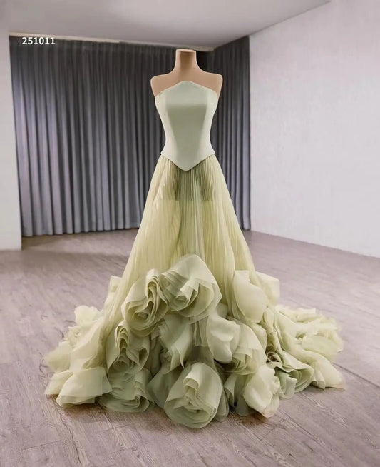 Sage Green Rosette Gala Dress Strapless Unique Formal Gown 251011-wedding dresses 2025 -Viniodress-Sage-Custom Size-