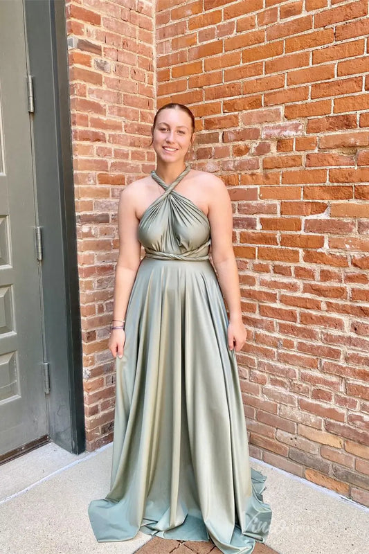Sage Green Satin Halter Formal Dress with Crisscross Open Back and A-Line Skirt – AS027-prom dresses 2025 -Viniodress-Sage-Custom Size-