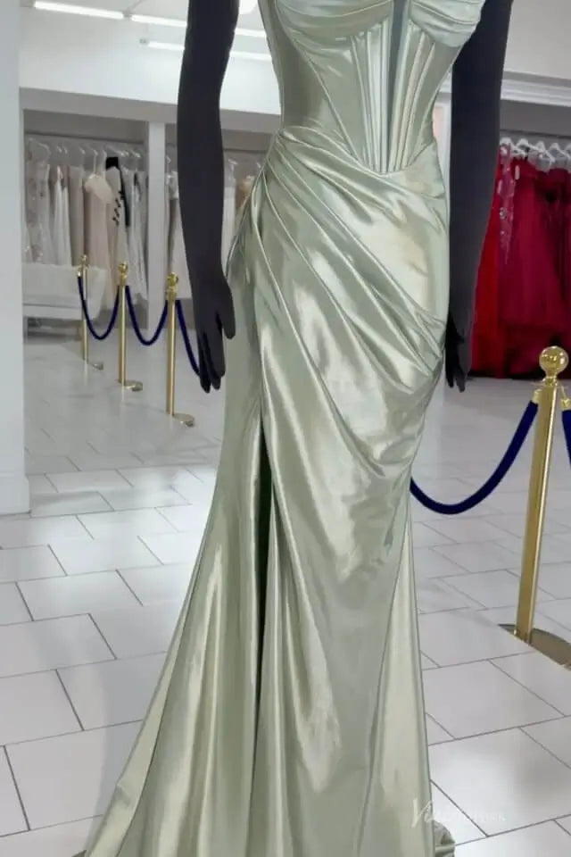 Sage Green Satin Mermaid Prom Dress with Off-the-Shoulder Corset Bodice & High Slit – SS170-prom dresses 2026-Viniodress-Sage Green-Custom Size-