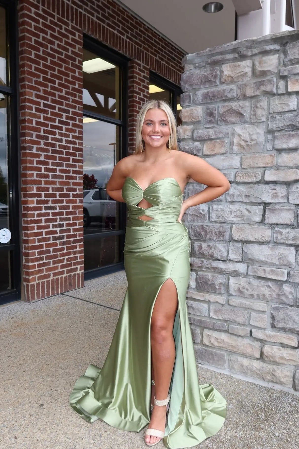 Sage Green Satin Mermaid Prom Dress with Cutout & High Slit – SS174 –  Viniodress