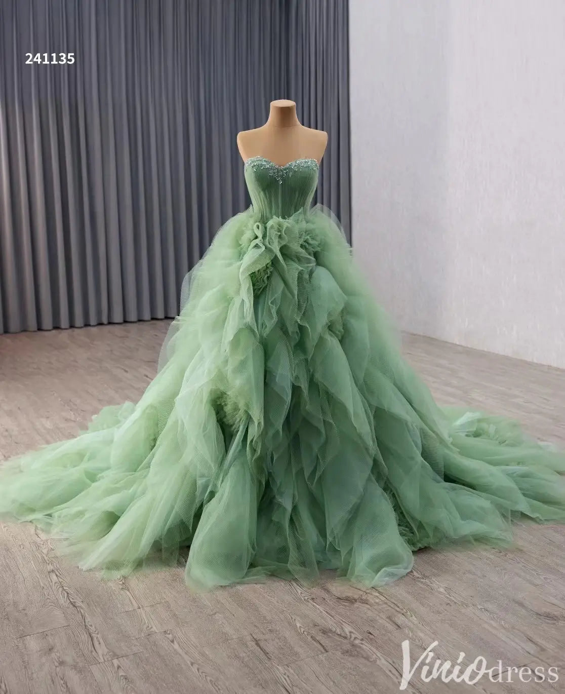 Green Strapless Tulle Quinceañera Dress with Ruffled Skirt 241135-Quinceanera Dresses 2025 -Viniodress-Green-Custom Size-