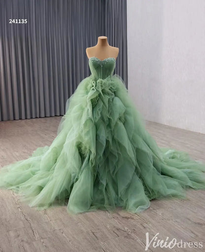 Green Strapless Tulle Quinceañera Dress with Ruffled Skirt 241135-Quinceanera Dresses 2025 -Viniodress-Green-Custom Size-