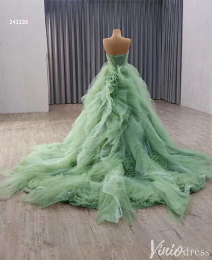 Green Strapless Tulle Quinceañera Dress with Ruffled Skirt 241135-Quinceanera Dresses 2025 -Viniodress-Green-Custom Size-
